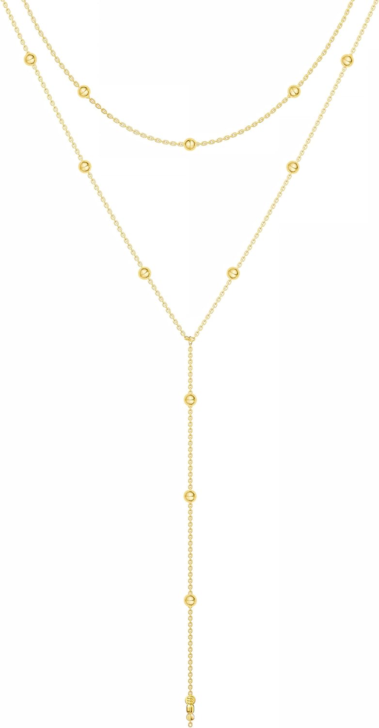 Tewiky Lariat Necklace for Women, Dainty Long Necklaces 14k Gold Plated Heart Pearl CZ Teardrop Pendant Necklace Simple Drop Necklace Trendy Y Necklace Fashion Jewelry for Women - Image 1